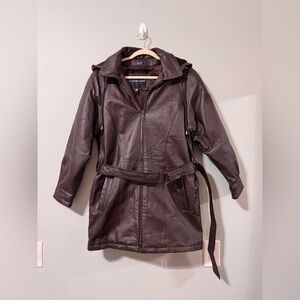 Vintage Tanners Avenue Men’s Leather Jacket Brown Medium Fleece Lined Hooded Zip